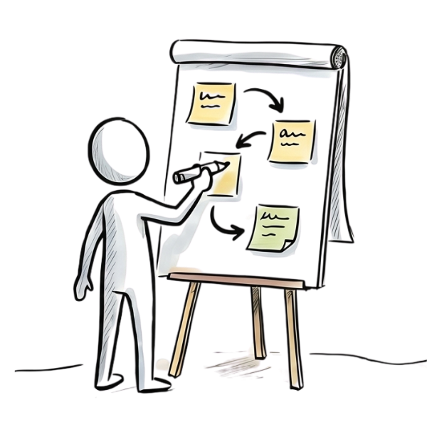 Online-Kurse - Strichmännchen vor Flipchart