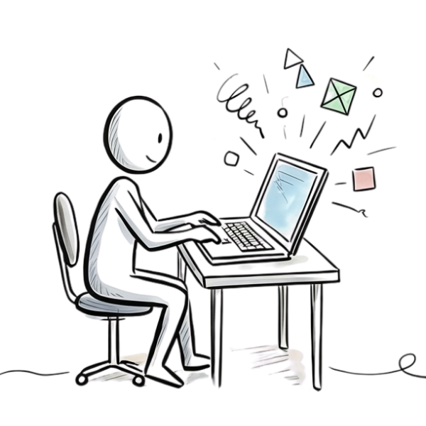 KI Schulungen - Strichmännchen am Computer